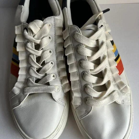 TORY Burch SPORT Ruffle Striped Women’s 8.5 Low Top Sneakers Lace Up Shoes - Picture 11 of 16